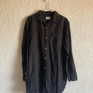 Black Linen Button-Up Shirt Dress